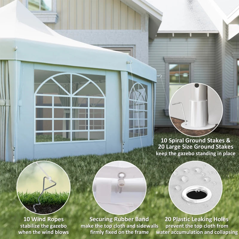 21' x 29' Wedding Event Party Tent, High Peak Decagonal Outdoor Gazebo Canopy with Removable Walls, Ropes and Stakes, White