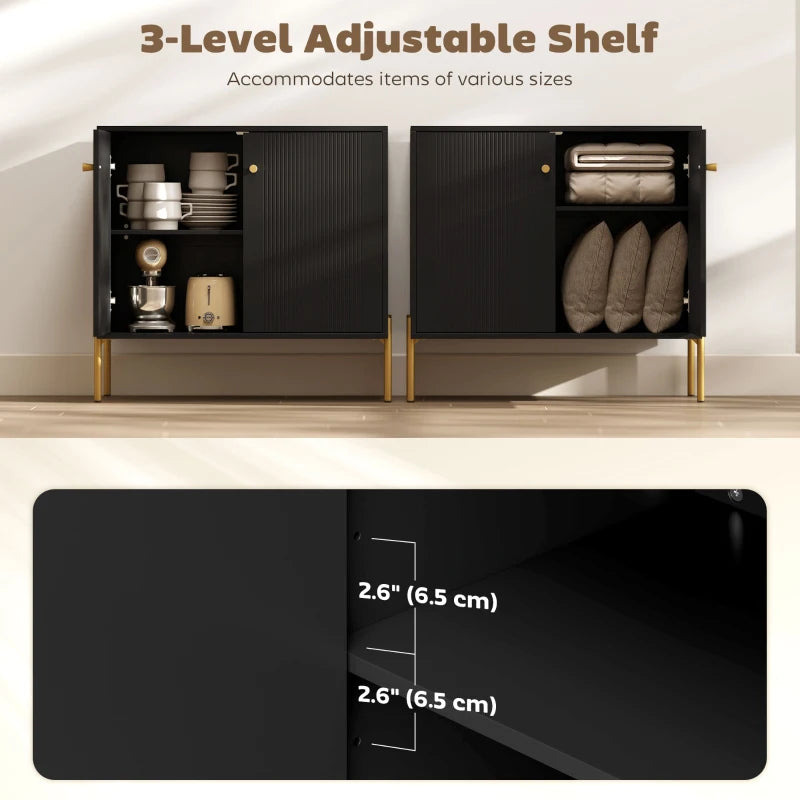 Sideboard, Modern Buffet Cabinet, Coffee Bar Cabinet with Fluted Doors and Adjustable Shelf, Black