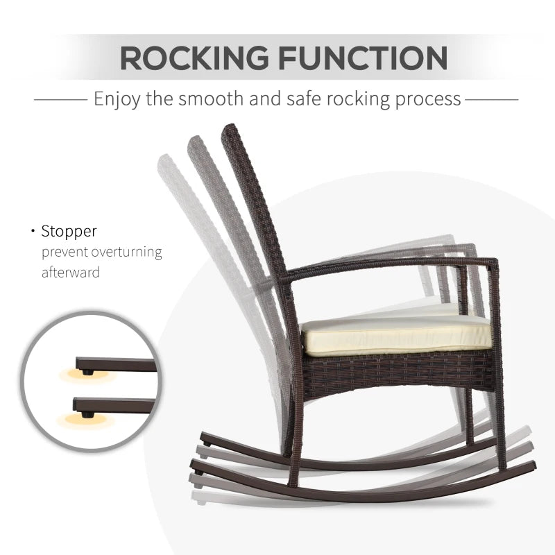 3 Pieces Patio Wicker Rocking Chair Set, Outdoor PE Rattan Bistro Set Conversation Rocker Set with 2 Chairs 1 Coffee Table for Backyard, Deck, Poolside, Cream White