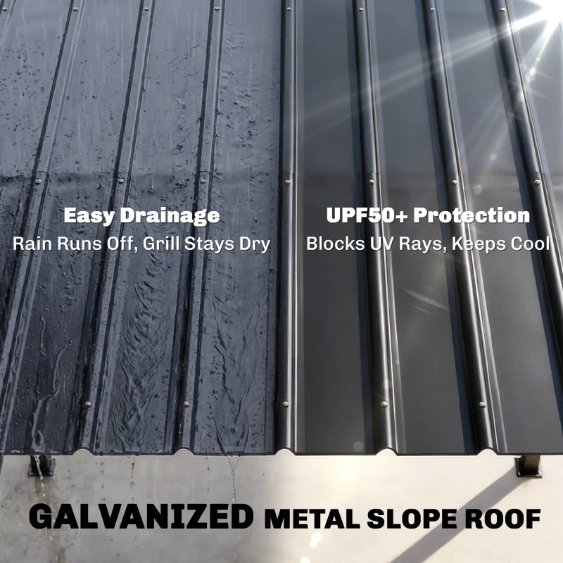 12' x 6' Hardtop Grill Gazebo, BBQ Gazebo with 2 Side Shelves and Galvanized Metal Slope Roof, Black