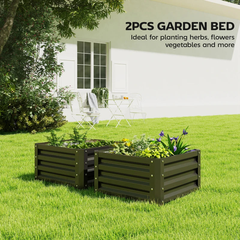 2' x 2' x 1' 2-Pieces Raised Garden Bed w/ Galvanised Steel Frame for Vegetables Flowers Herbs, Black