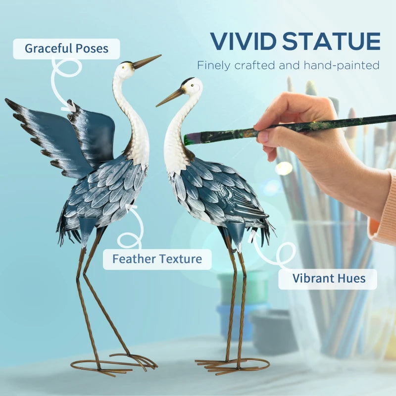 Set of 2 Garden Sculptures, Heron Garden Statues for Lawn, Patio, Backyard Decoration, 29" & 27.5", Blue