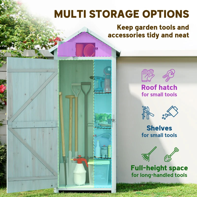 30" x 21" x 71" Garden Storage Shed, Outdoor Tool Utility Storage House with 3 Tier Shelves and Roof, Blue