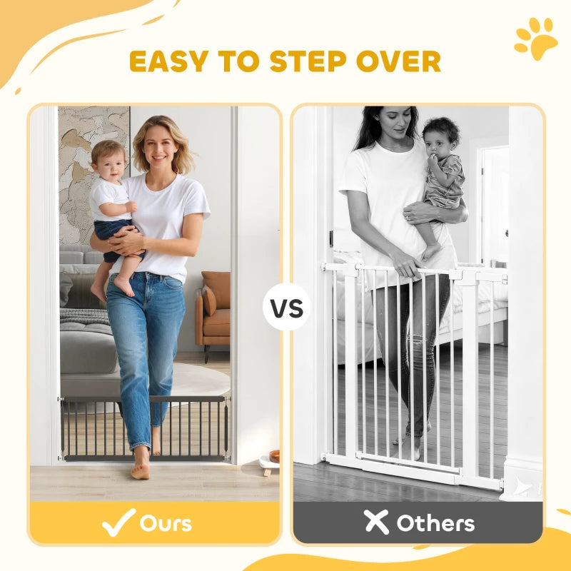 26"-37" Dog Gate, Adjustable Pet Gate, Fits 14" Tall with 2 Extension, Pressure Mount Kit for Stairs and Doorways, Black
