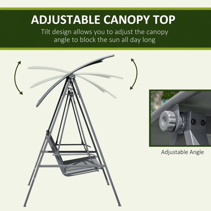 2-Seat Outdoor Porch Swing Patio Swing with Adjustable Canopy, Removable Seat and and Steel Frame for Garden, Poolside
