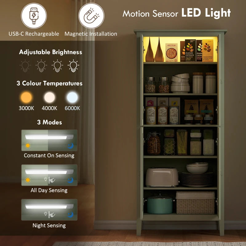 69.5" Tall Kitchen Pantry Storage Cabinet with Motion Sensor LED Light, Modern Kitchen Pantry Cabinet, Green