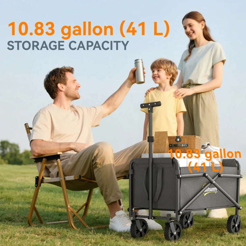 Small Collapsible Folding Garden Cart, Heavy Duty Lawn Wagon with Universal Wheels and Adjustable Handle, Grey