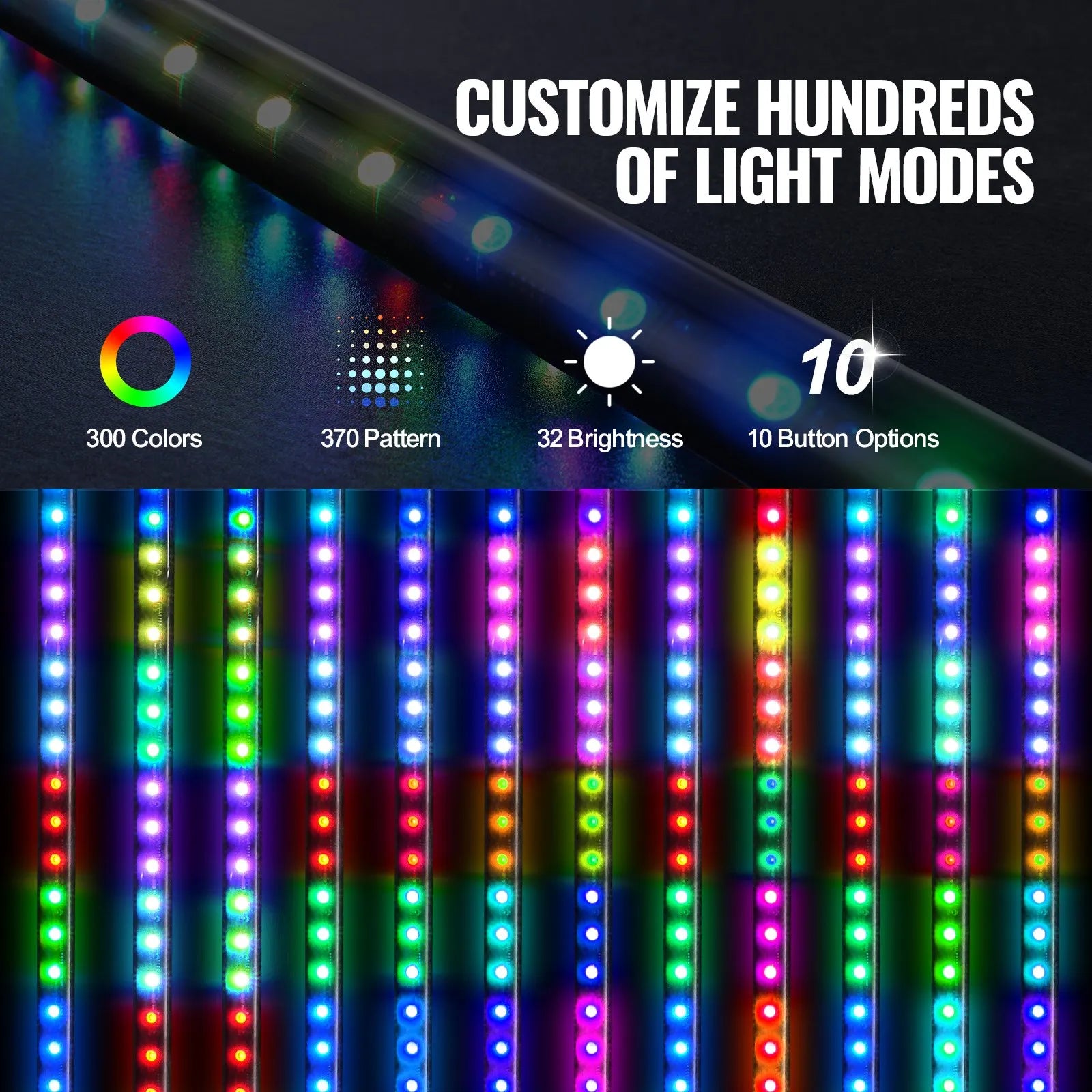 VEVOR 2 PCS 3 FT Whip Light, APP & RF Remote Control Led Whip Light, Waterproof RGB Chasing Lighted Whips with 4 Flags, for UTVs, ATVs, Motorcycles, RZR, Can-am, Trucks, Off-road, Go-karts