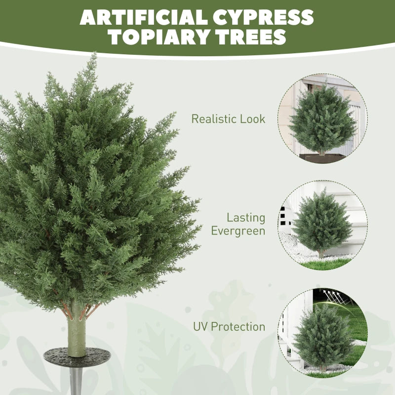 24" Artificial Cypress Trees with Ground Stake, Set of 2 Artificial Plants for Indoor & Outdoor, UV Resistant, Green