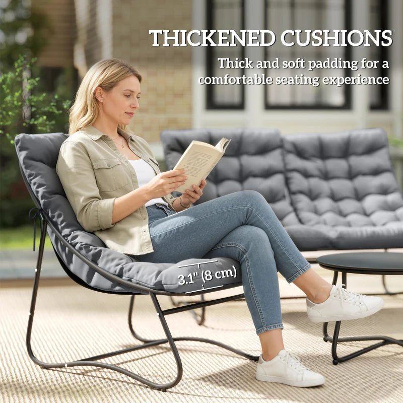 4 Piece Patio Furniture Set, Outdoor Furniture Conversation Set with Loveseat, Chairs Round Metal Table, Cushions, Grey