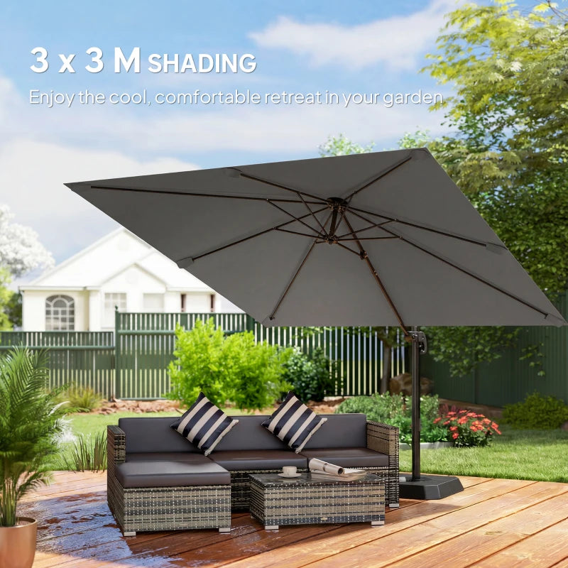 10 FT Patio Umbrella with Base, Outdoor Offset Cantilever Umbrella with Crank Handle and Tilt, 360° Rotation