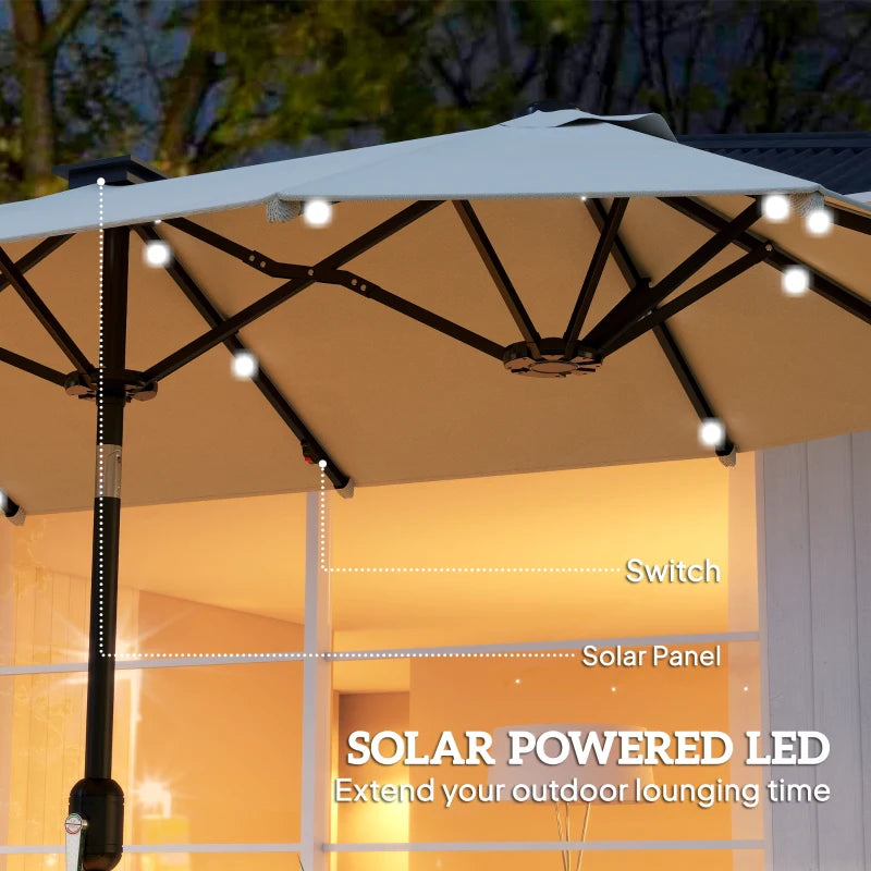 10ft Double-Sided Patio Umbrella with 35 LED Lights, 12 ribs, Extra Large Outdoor Parasol with Twin Canopy, Beige