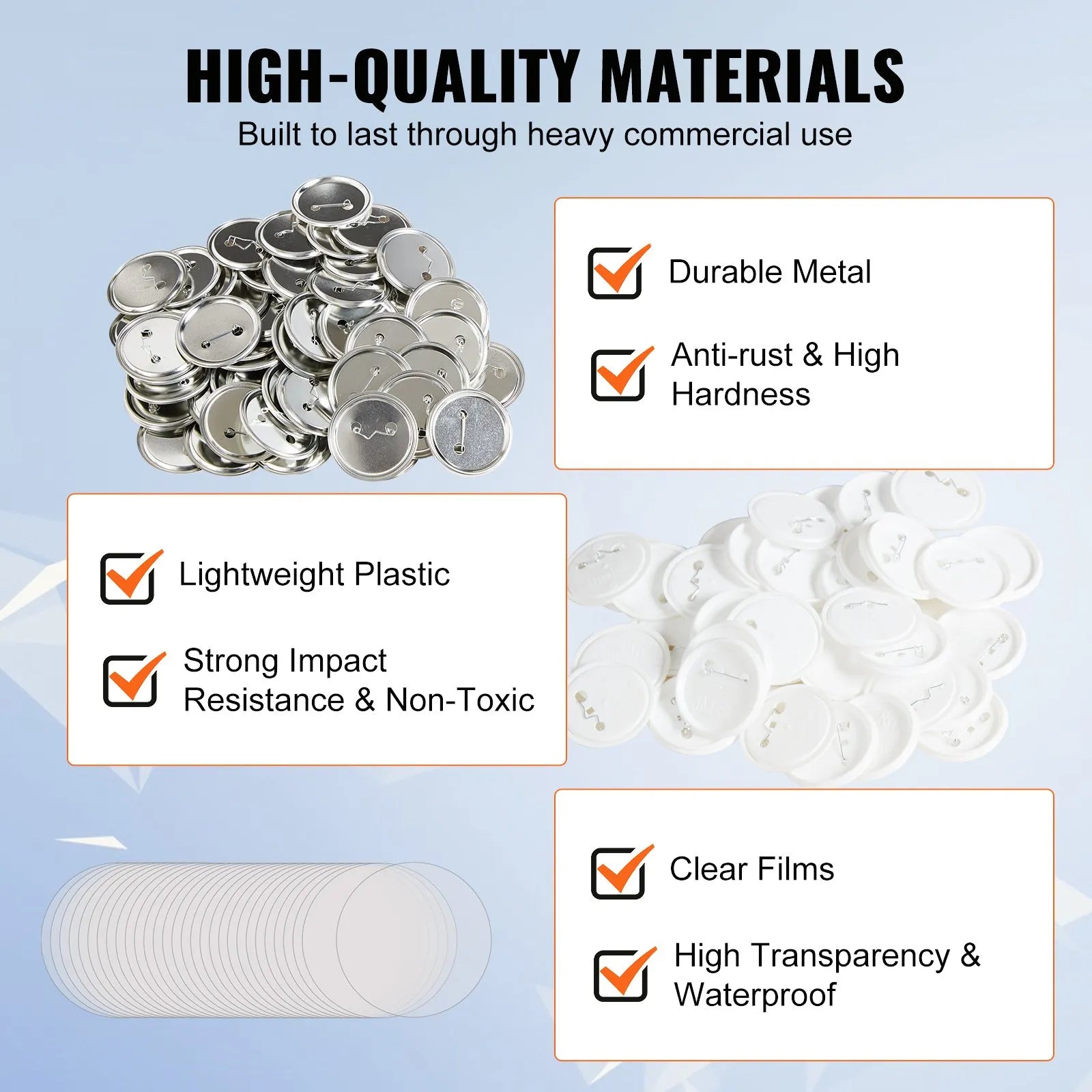 VEVOR 2.25" 58mm Button Badge Parts Supplies for Button Maker Machine 500 Sets