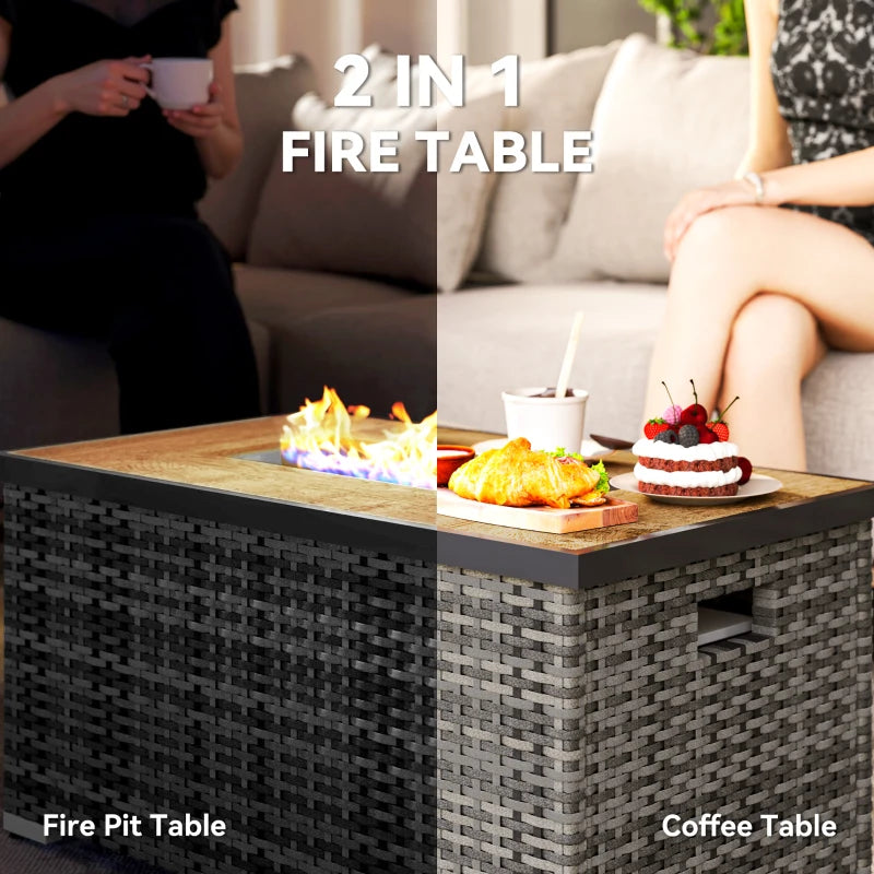32" Propane Fire Pit Table 40,000 BTU Rattan Outdoor Gas Fire Table with Hideaway Propane Tank Holder, Waterproof Cover
