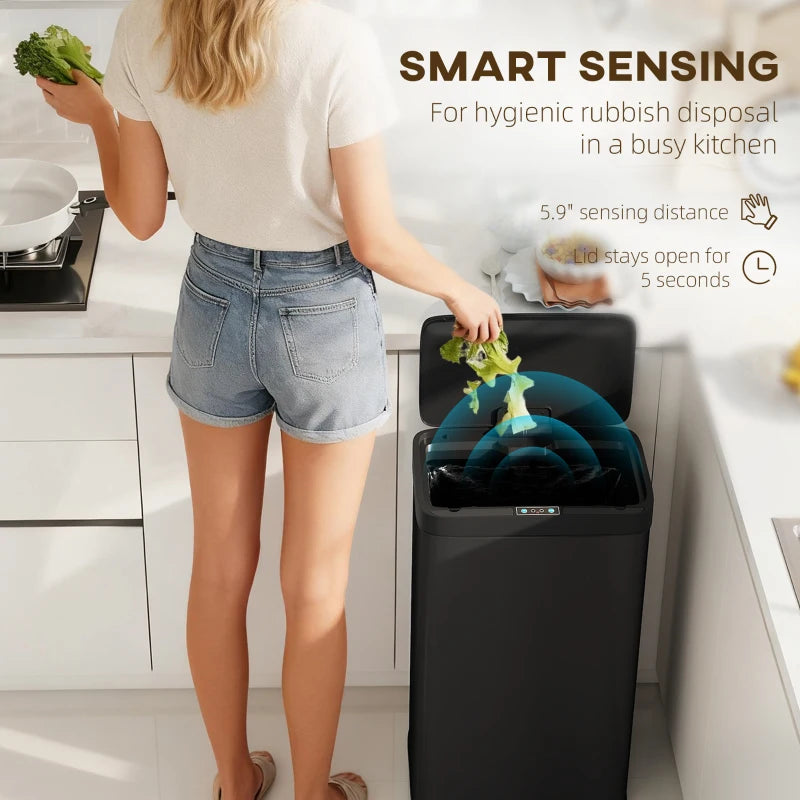 12 Gallon Sensor Can, Automatic Garbage Can with Soft-Close Lid, Fingerprint-Proof Stainless Steel, Matte Black