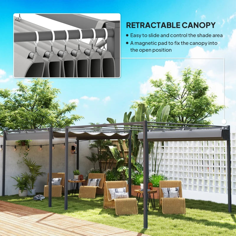 10' x 10' Outdoor Gazebo, Retractable Pergola Canopy with Magnetic Fixture, UPF30+ Metal Pergola Kit, Grey