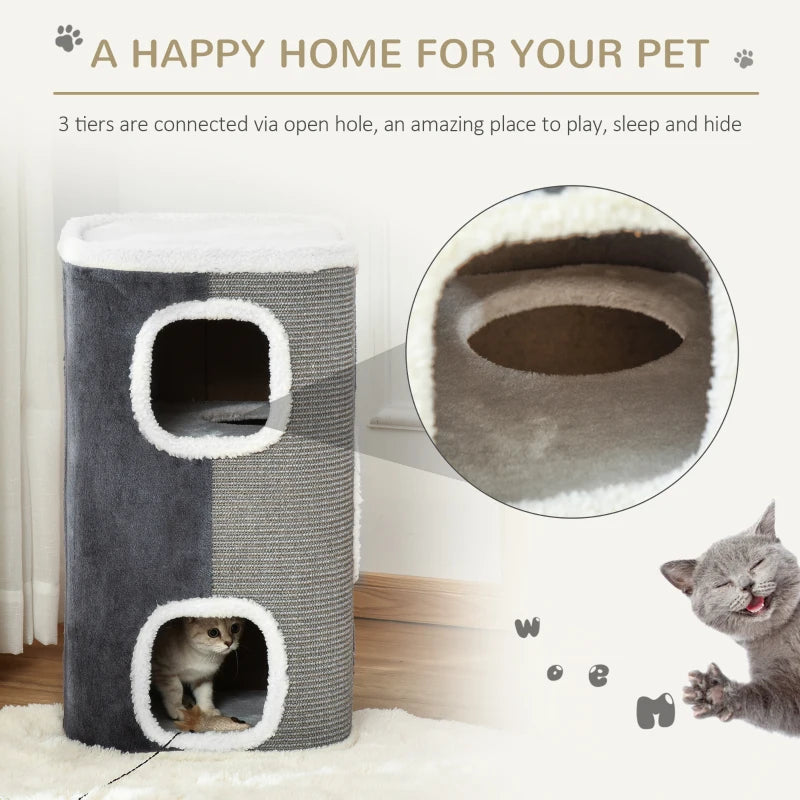 4-Story Cat House for Indoor, Cat Condo with Sisal Scratching Surface, Removable Cushion, 16" x 16" x 29", Grey