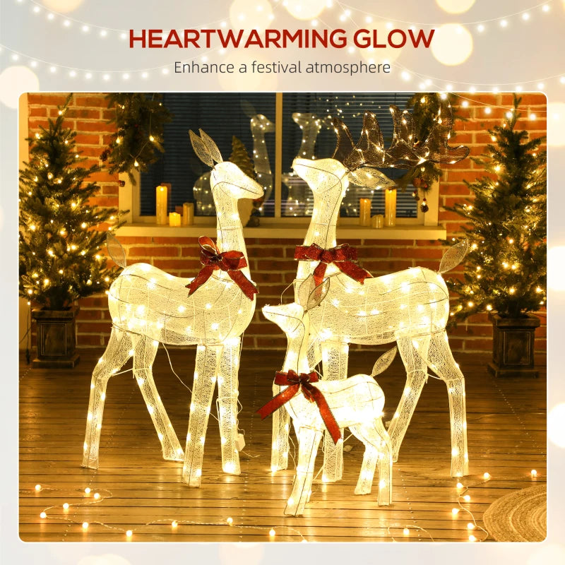 3 Piece Lighted Christmas Reindeer Family, 55" Light Up Deer, Outdoor Holiday Decor with LED Lights, Stakes, Zip Ties