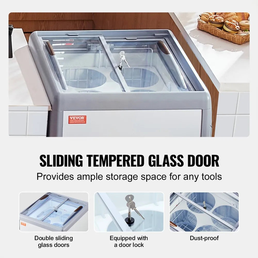 VEVOR 5.6 Cu.ft Commercial Ice Cream Display Case Gelato Dipping Freezer Cabinet