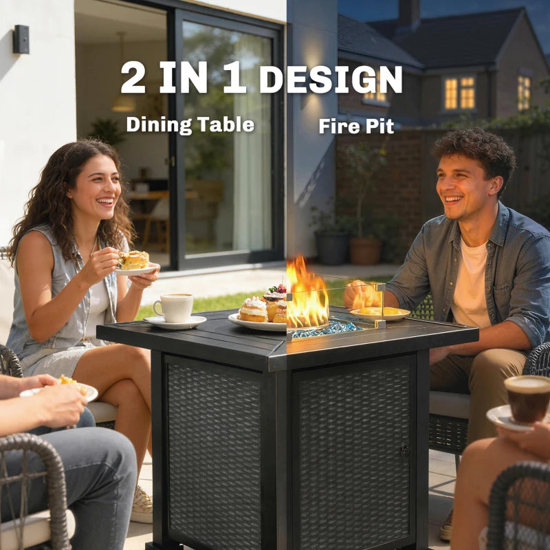 32" Propane Gas Fire Pit Table, 50,000 BTU Square Patio Table with Fire Pit, Wind Guard, Lid, CSA Certified, Black