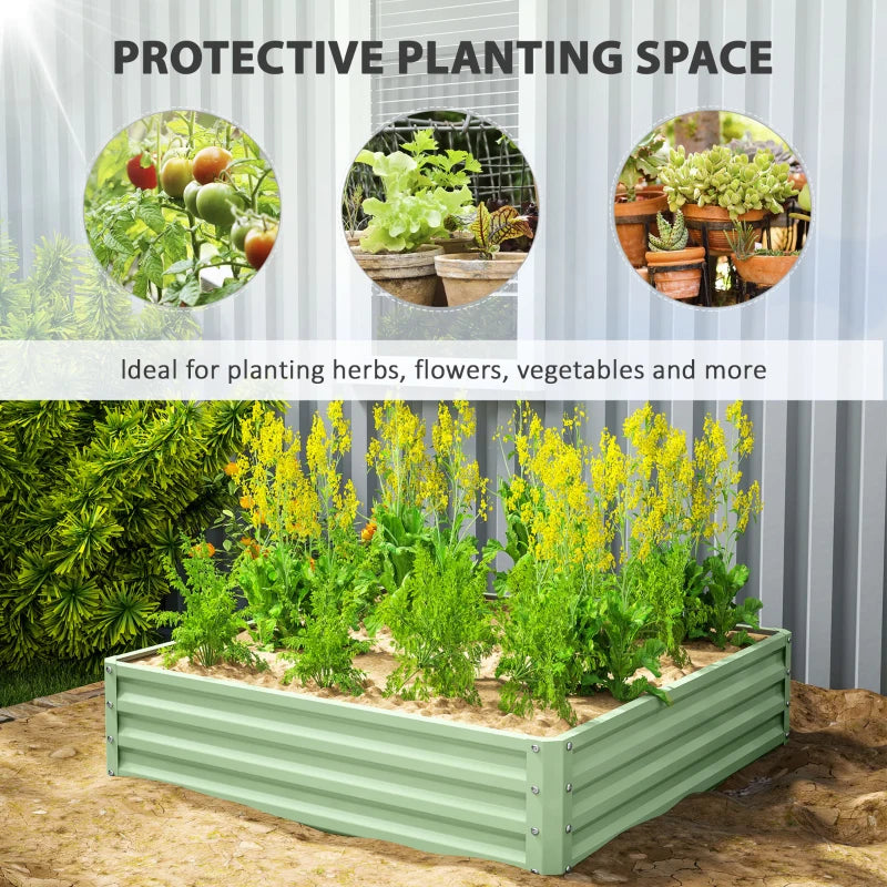 4' x 4' x 1' Raised Garden Bed Galvanized Steel Planter Box for Vegetables, Flowers, Herbs, Light Green