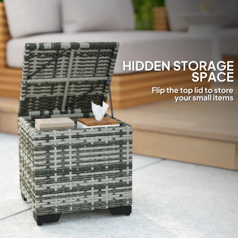 Set of 2 Wicker Ottoman, Outdoor Footstool with Storage & Removable Cushions for Poolside, Patio, Deck, Grey