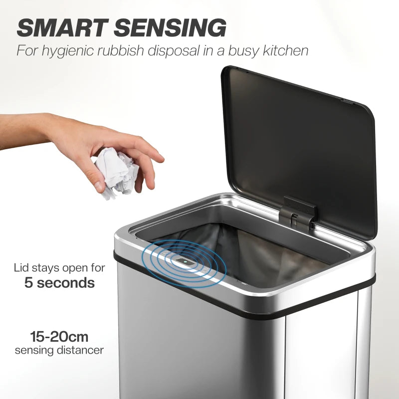 10.6 Gallon Automatic Garbage Can with Soft-Close Lid, Touchless Trash Can with Fingerprint Resistant Stainless Steel