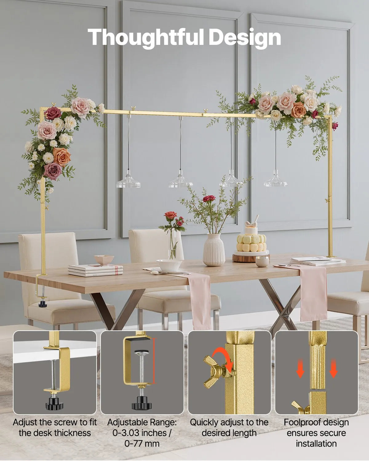VEVOR Over The Table Rod Stand with Clamp Party Arch Frame 28-98 in L Adjustable