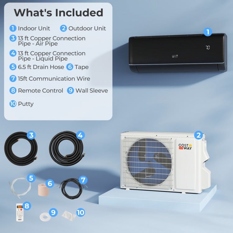 GreyVolt Series 9100 BTU 20.5 SEER2 115V WiFi Enabled Mini Split AC Compatible with Alexa Gray