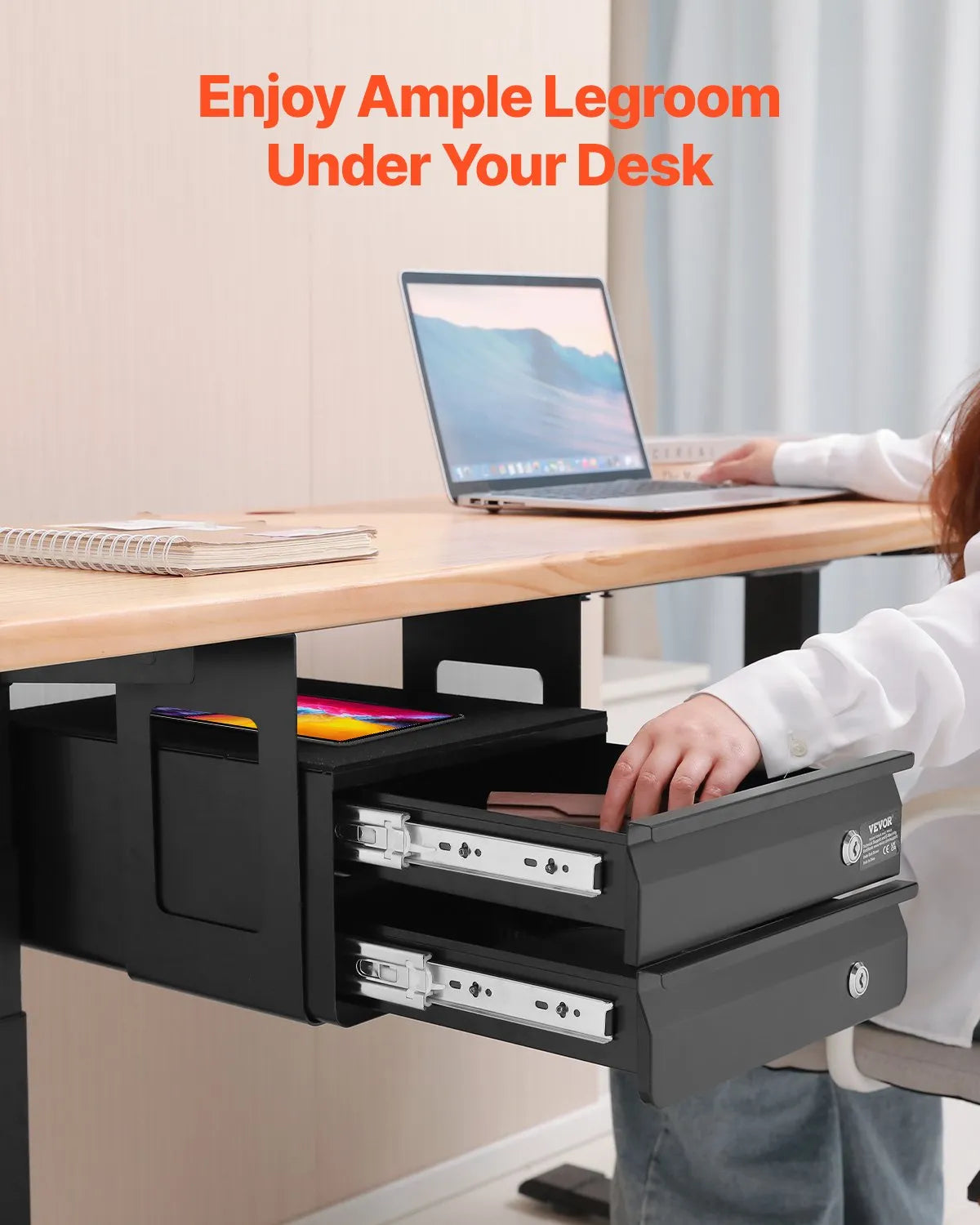 VEVOR 2 Drawer 13" Lockable Under Desk Drawer Organizer Slide-out Drawer Office