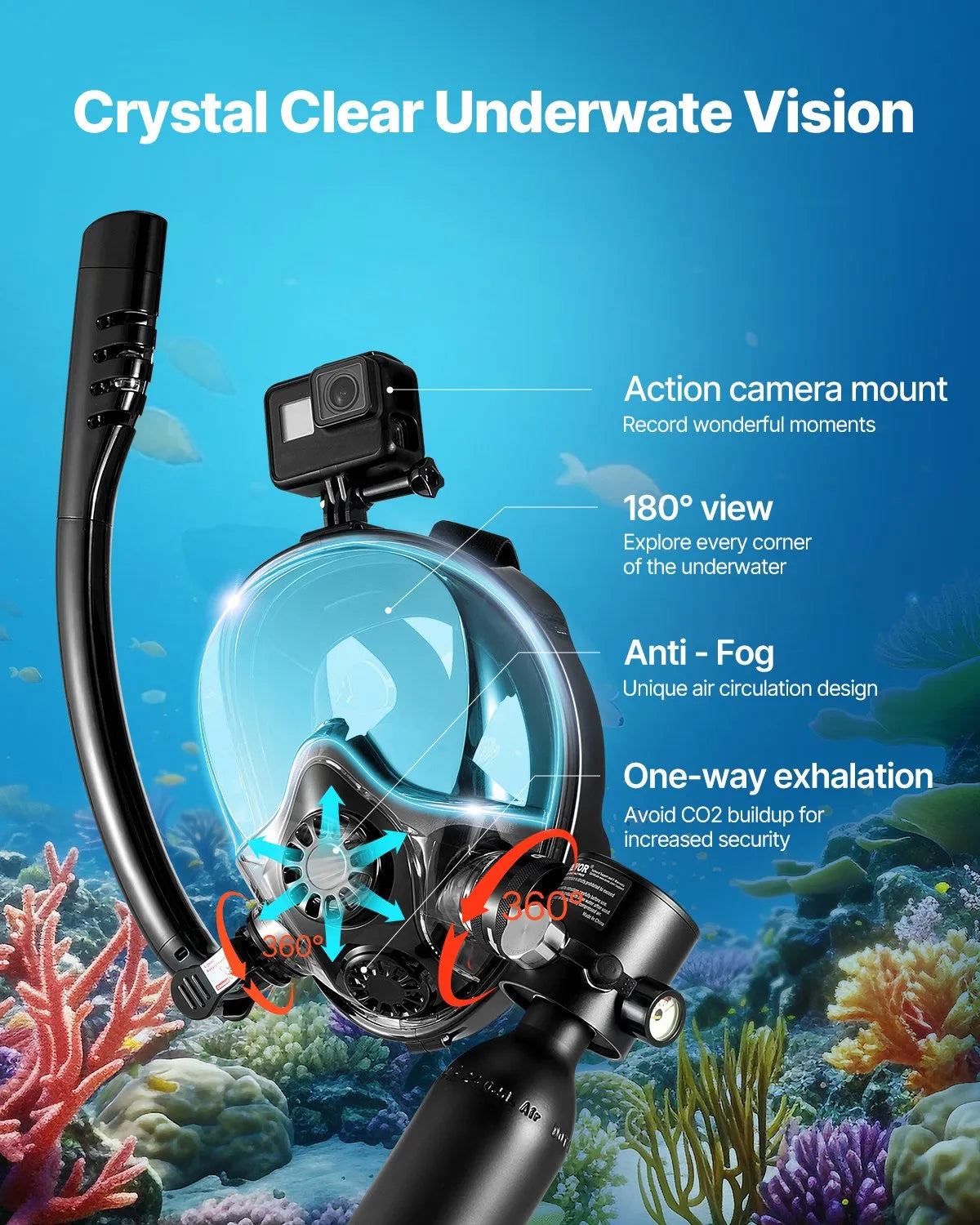 VEVOR 0.5L Scuba Tank 98.43 ft Diving Depth Lung Tank Kit with Snorkel Mask