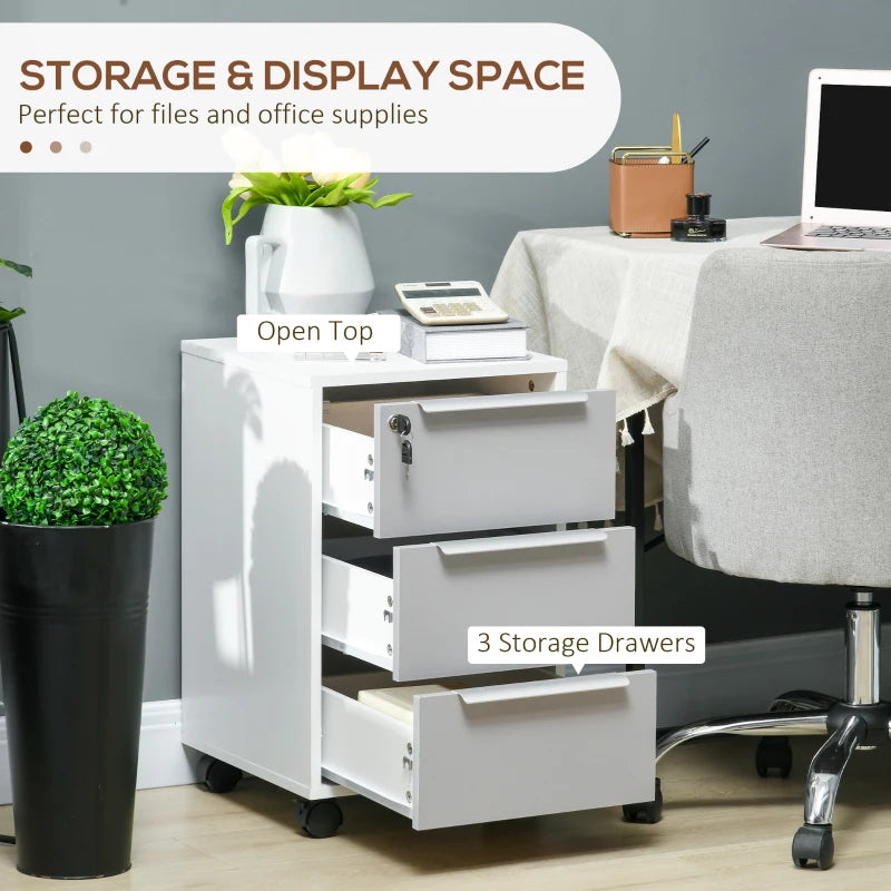 3 Drawer File Cabinet with Wheels, Vertical Filing Cabinet with Lock, Grey