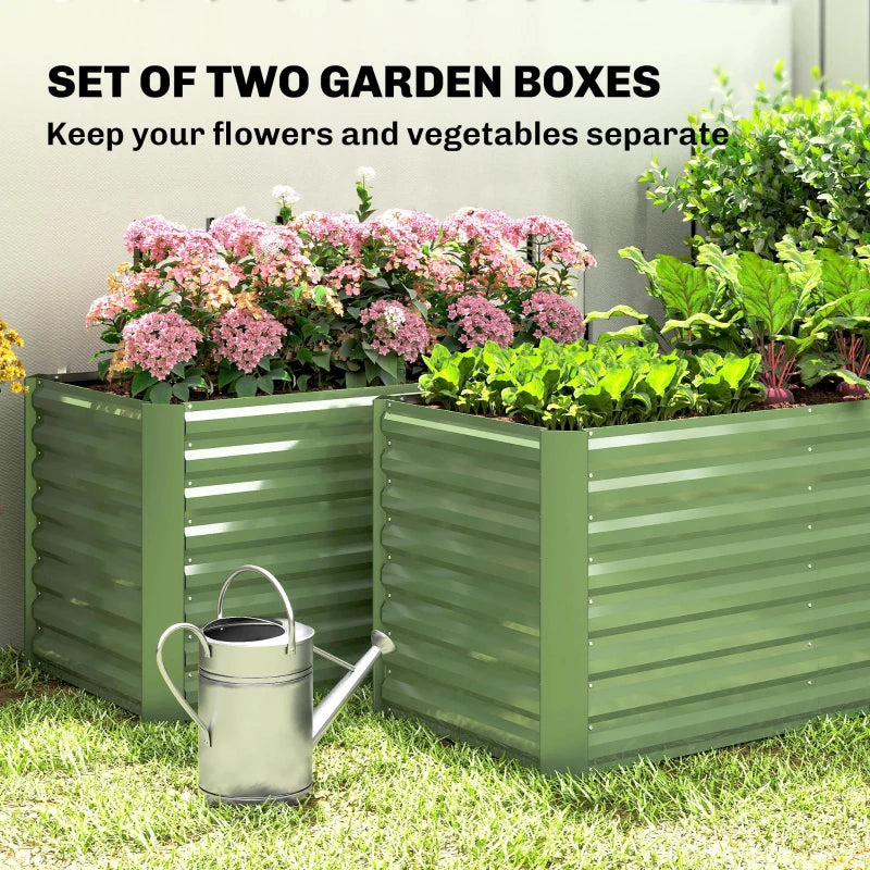 Set of 2 Galvanized Metal Planters for Outdoor Plants, 4' x 2' x 2' Raised Garden Bed, Light Green