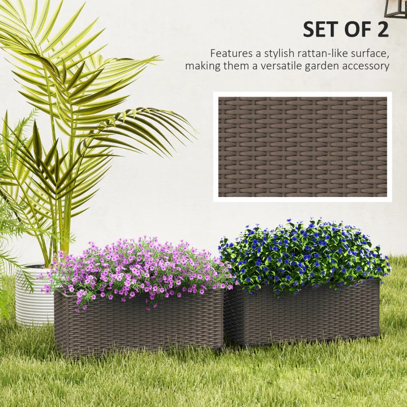 2 Pack 20 Inch Hanging Flower Pots, Railing Planter Box for Fence, Garden, Rattan Look, Brown