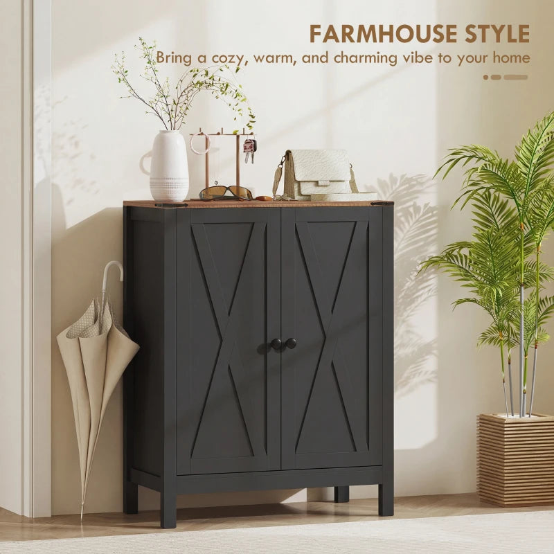 Shoe Cabinet with Barn Doors, Farmhouse Shoe Storage Cabinet with Adjustable Shelves, Holds up to 15 Pairs, Black