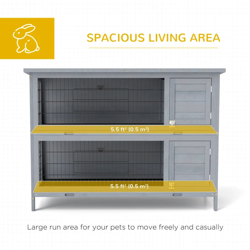 2 Tier Wooden Rabbit Hutch Bunny Pet House Wooden Coop Run, Grey