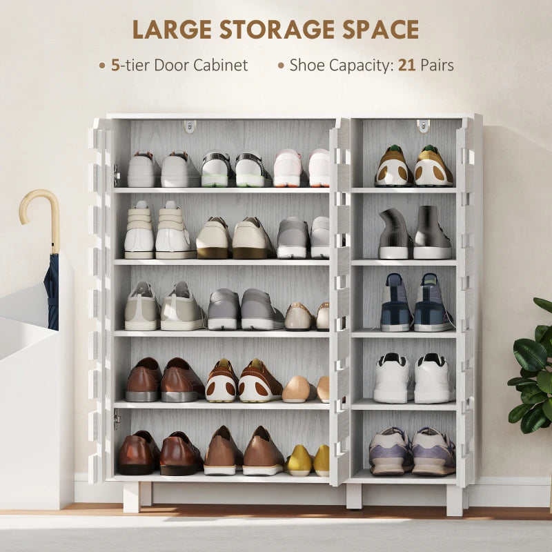 Shoe Cabinet, 20 Pair Shoe Storage Cabinet with Hollowed-Out Doors, White