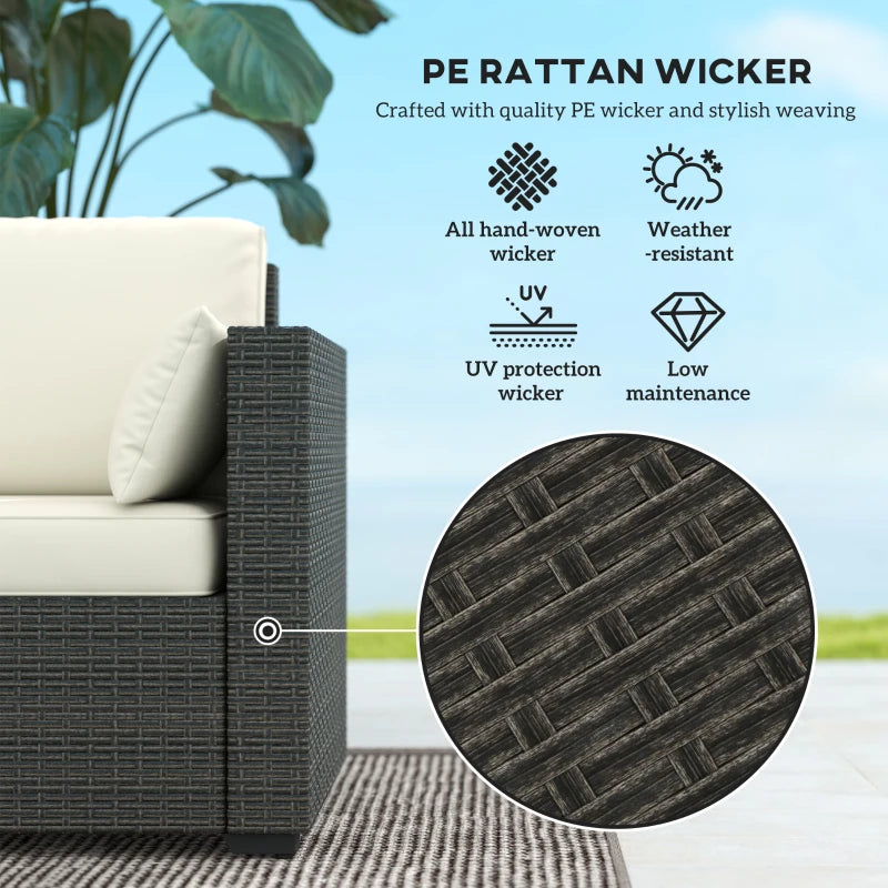 3-Seater Outdoor Sofa with Cushions, PE Rattan Conversation Patio Couch with Pillows for Garden, Poolside, Cream White