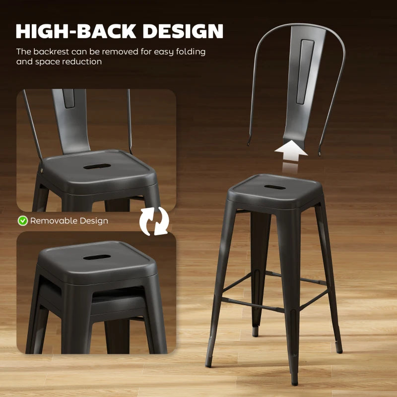 24" Set of 4 Bar Stools Kitchen Industrial Breakfast Bistro Cafe Metal Frame Black