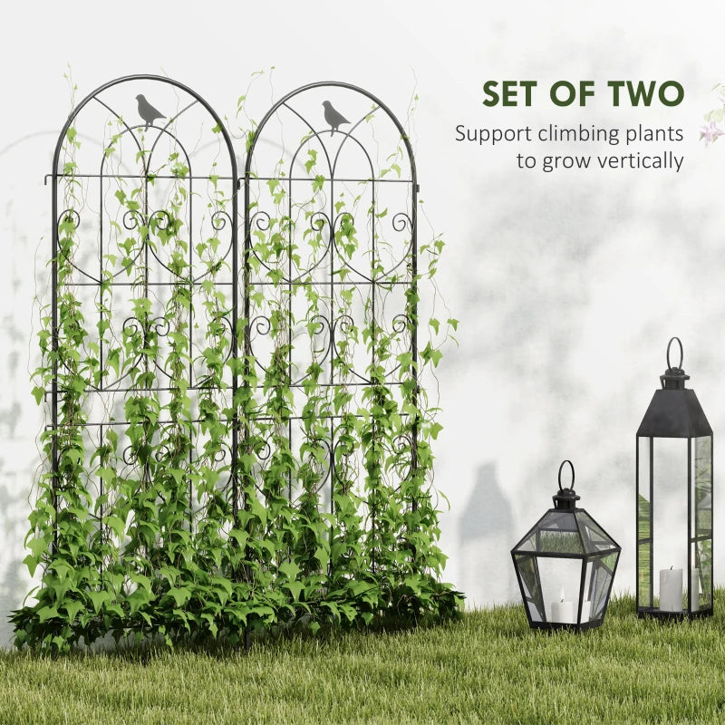 Set of 2 Metal Garden Trellis, Decorative Trellis Panels, Bird Design, 150 x 50 cm, Black