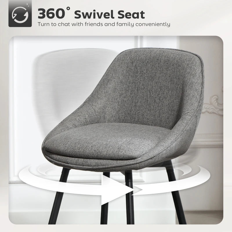 26" Counter Height Barstools Set of 2, Upholstered Swivel Bar Stools with Backrests and Armrests, Dark Grey