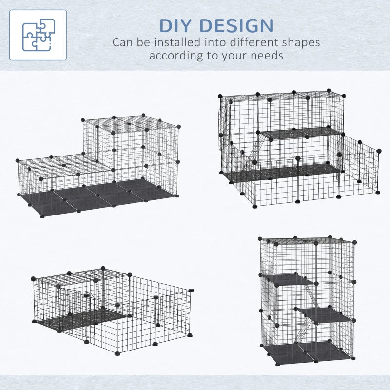 39 Pcs Small Animal Cage Bunny Hutch Portable Metal Wire with Ramps for Kitten Chinchilla, Black