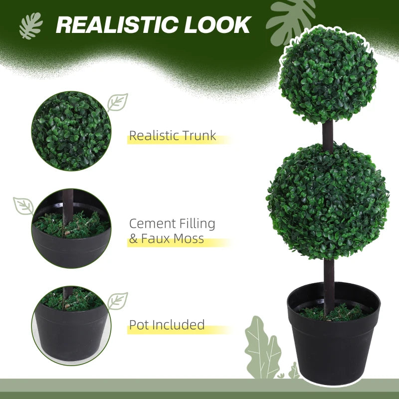 2 Ball Topiary Tree in Pot for Home Decor Set of 2, Artificial Plant for Home Office, Living Room Decor, Dark Green