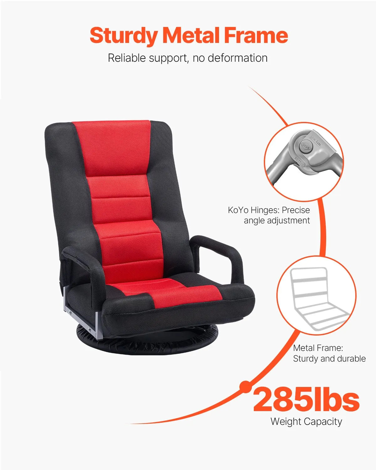 VEVOR 360° Swivel Floor Gaming Chair Folding Floor Chair with Armrest Adjustable