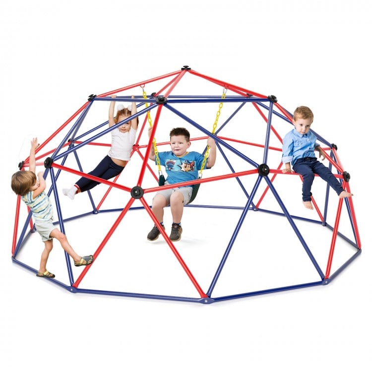 10 Feet Dome Climber with Swing and 800 Lbs Load Capacity-Red