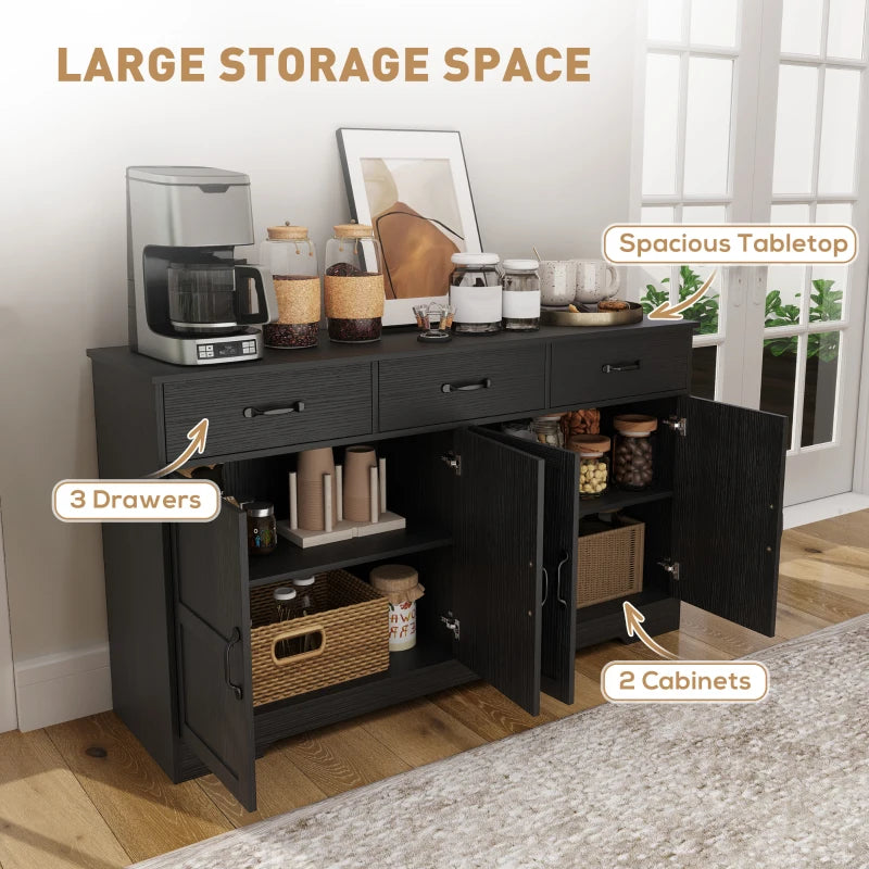 Sideboard Buffet Cabinet with Storage, Modern Coffee Bar Cabinet with 3 Drawers and Adjustable Shelves, Distressed Black