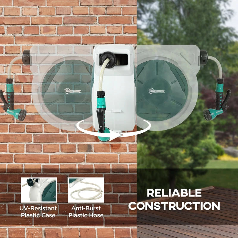 1/2 in x 65ft Wall Mounted Garden Hose Reel, Retractable Water Hose Reel with Auto Rewind, Any Length Lock, Green