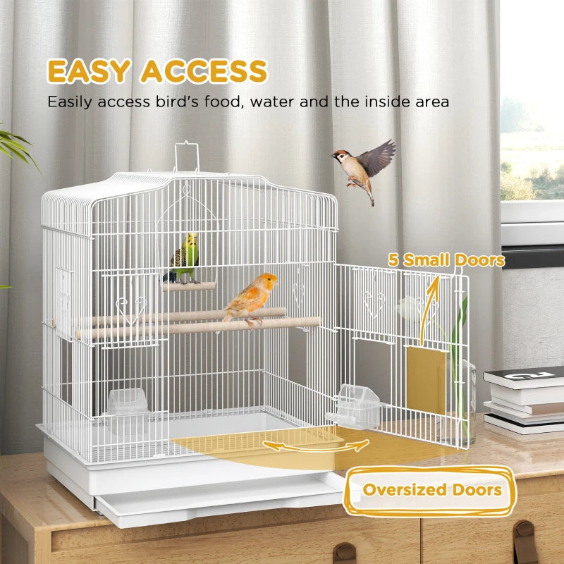23" Bird Cage, Finches Canaries, Parrot Cage with Doors Perches, 2 Feeder Pet Supplies, White