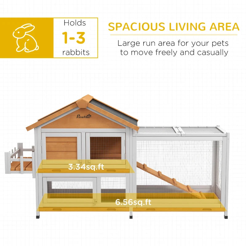 65" Wooden Rabbit Hutch, Pet Playpen with Openable Roof, Storage Box, for Rabbits and Small Animals, Yellow