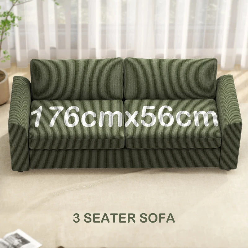 3 Seater Sofa, 83.5" Modern Upholstered Couch with Pocket Spring and 2 Scatter Cushions for Living Room, Green